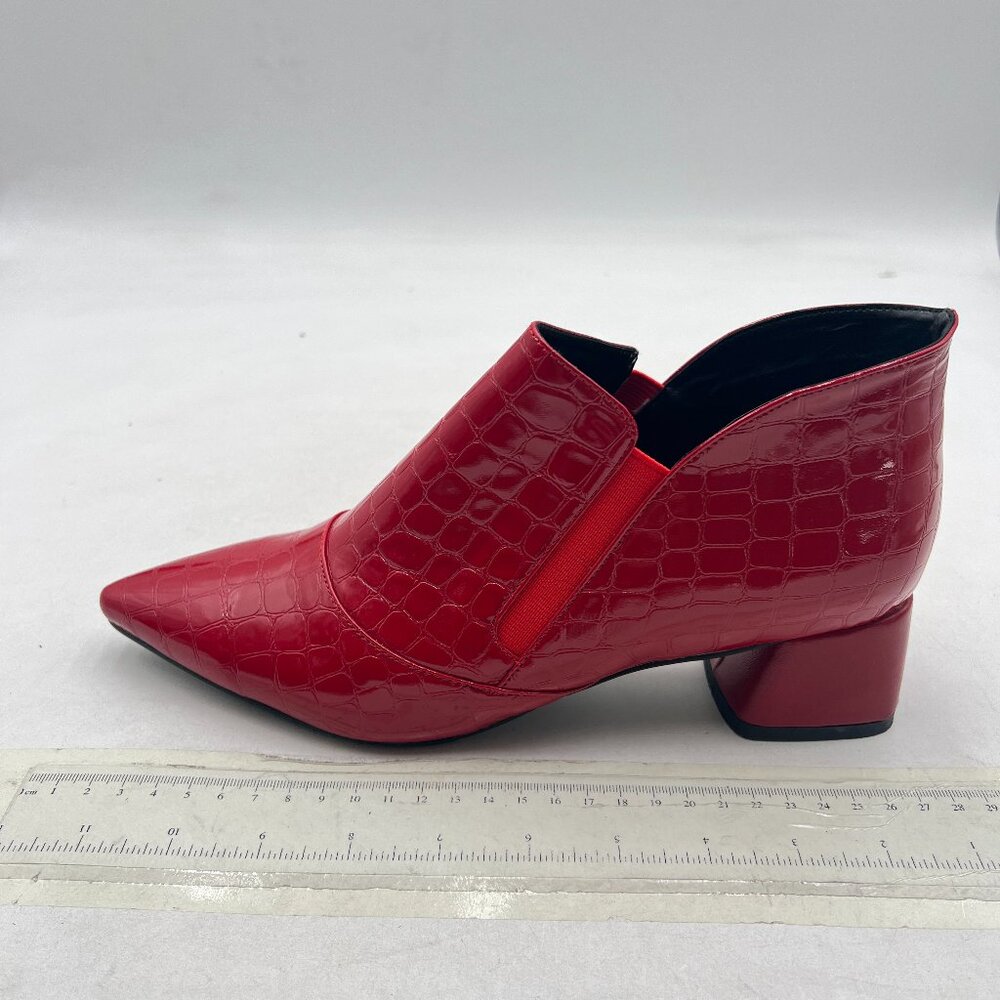 YDN Red Sexy Pointed Toe Ankle Boots Chunky Low Heel Boot Pull on Elastic Shoe - Picture 2 of 8